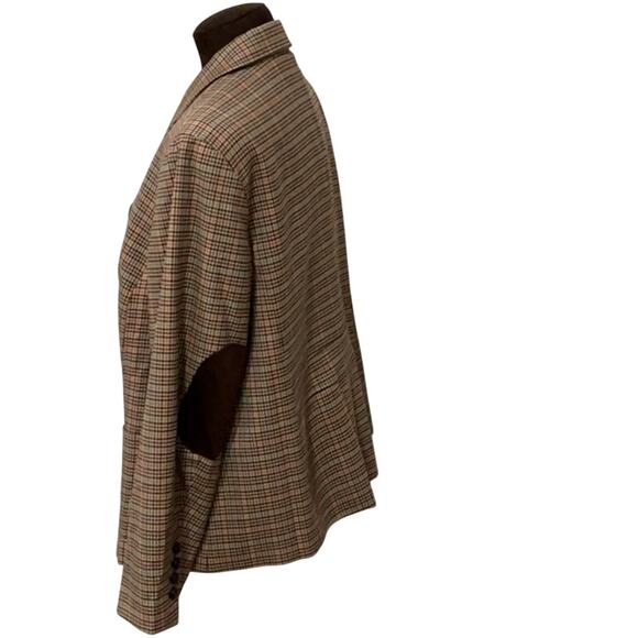 Talbots Women’s Petite Brown Orange Plaid Elbow Patches Blazer Jacket Size 20WP - Picture 3 of 8